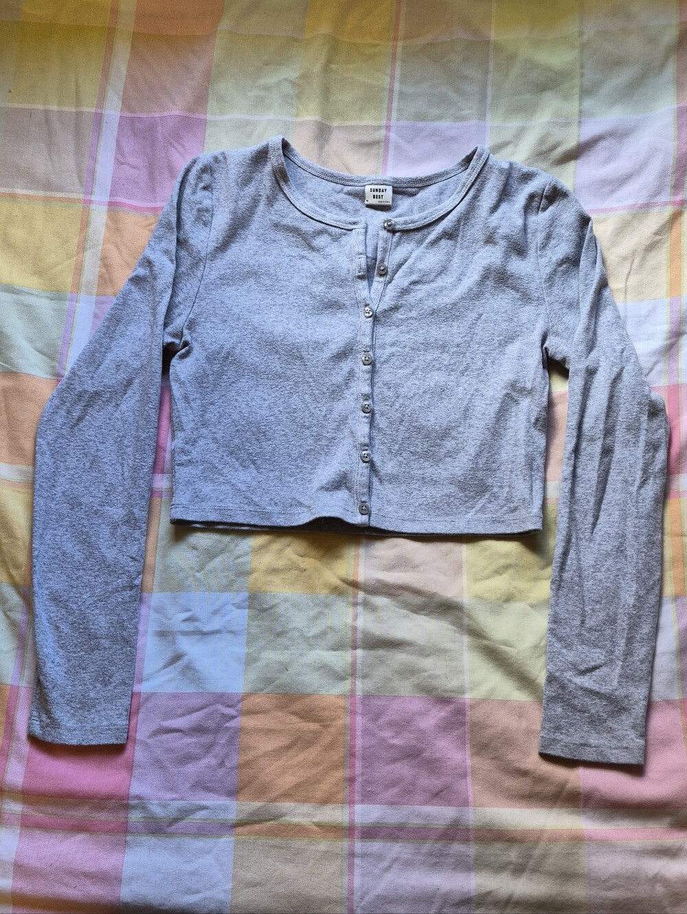 Aritzia Light Gray Cropped Button-Up Cardigan